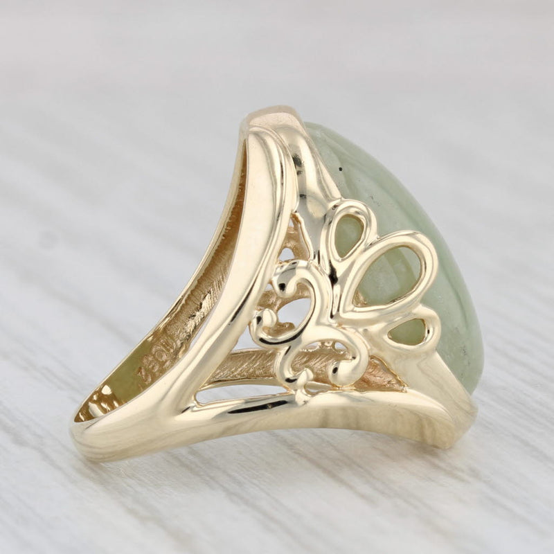 Green Jade Ring 14k Yellow Gold Size 5.25 Oval Cabochon Solitaire