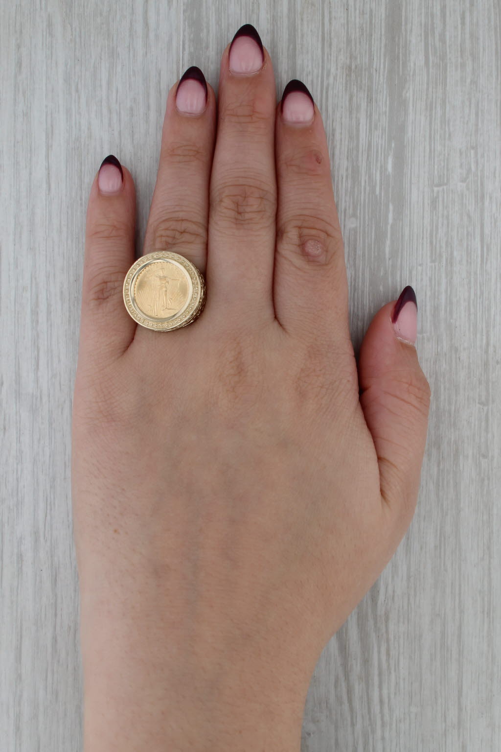 1986 American Gold Eagle Coin Ring 14k 22k Gold Diamonds 1/10oz $5 AGE