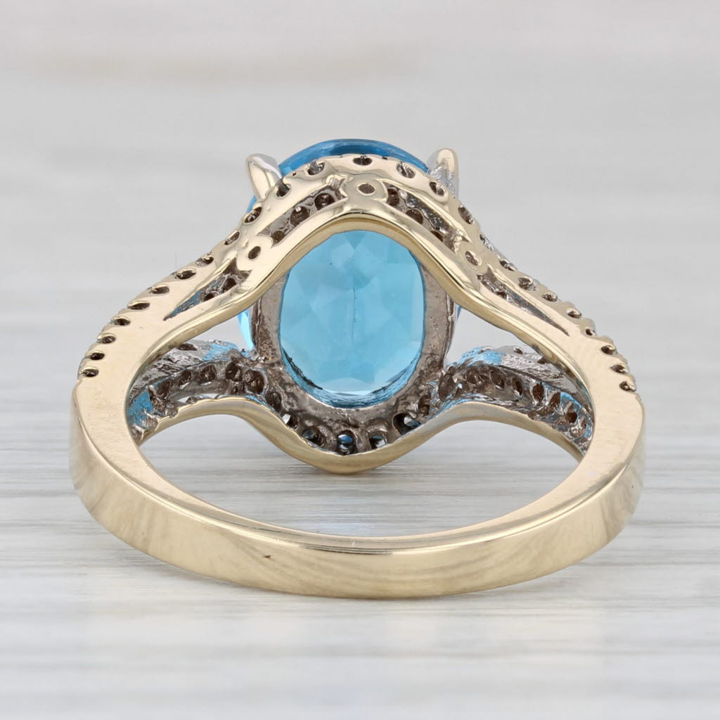 Light Gray 4.50ctw Oval Blue Topaz Diamond Ring 14k Yellow Gold Size 7