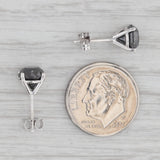 Gray New 3.15ctw Black Diamond Stud Earrings 14k White Gold Round Solitaires