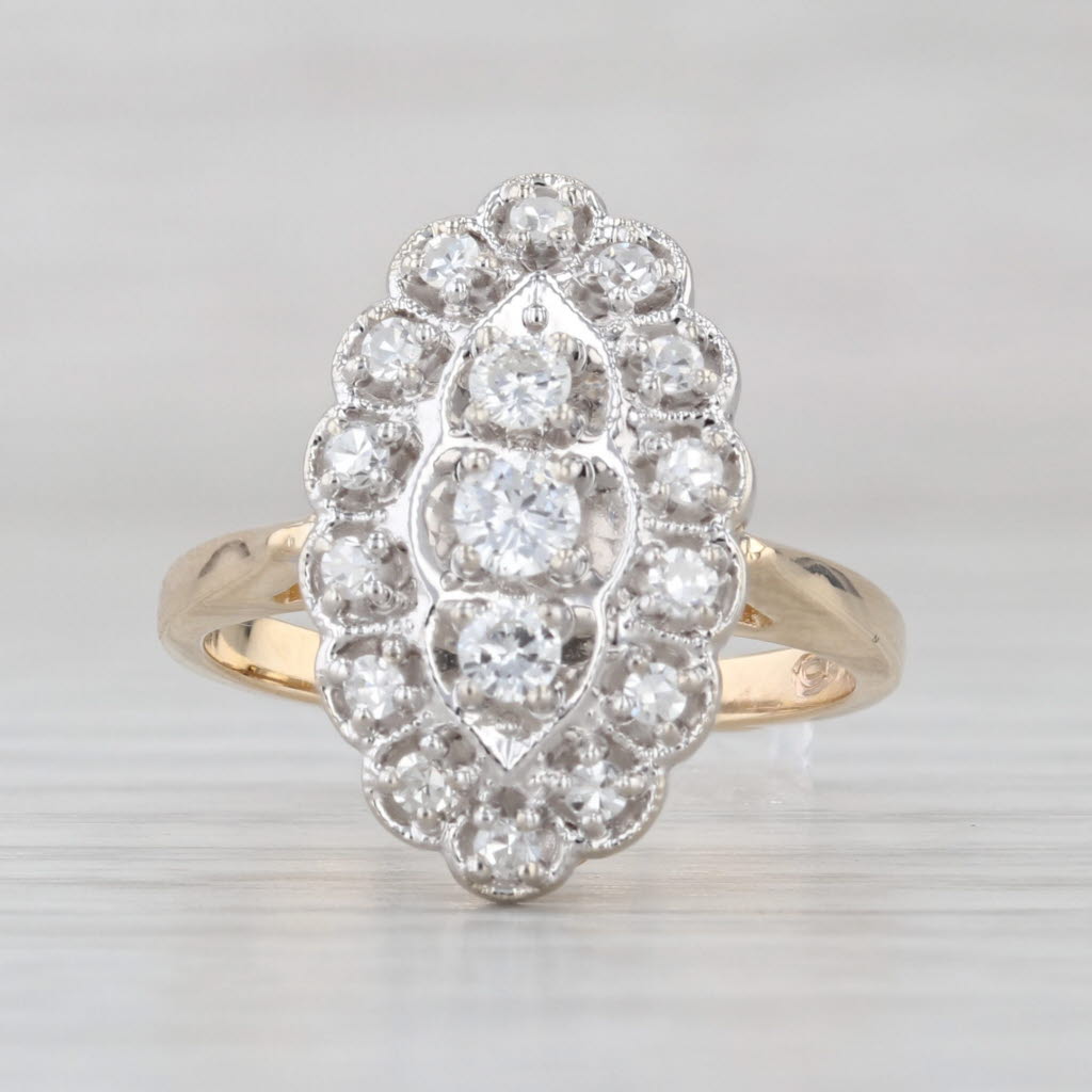 0.38ctw Diamond 3-Stone Halo Princess Ring 14k White Yellow Gold Size 6.25