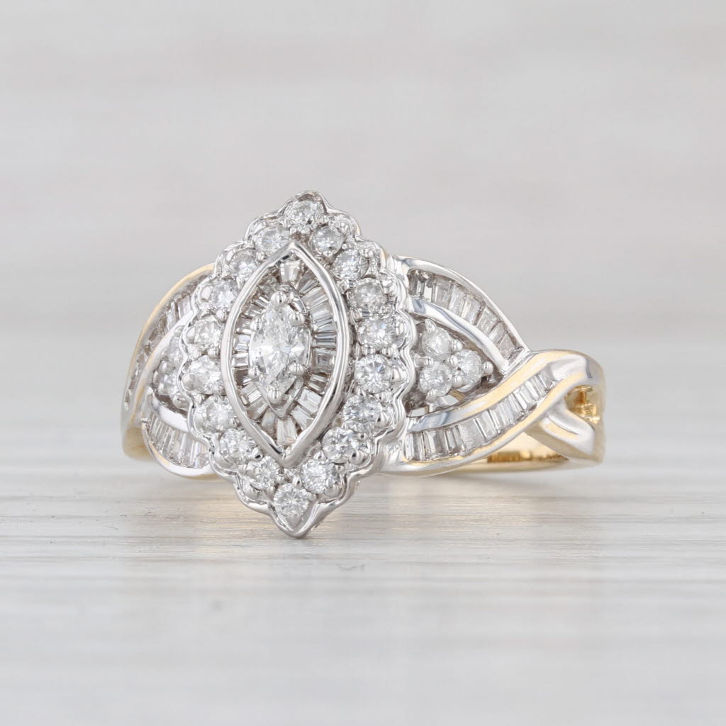 Vintage 0.748ctw Diamond Marquise Halo Engagement Ring 14k Gold Size 7