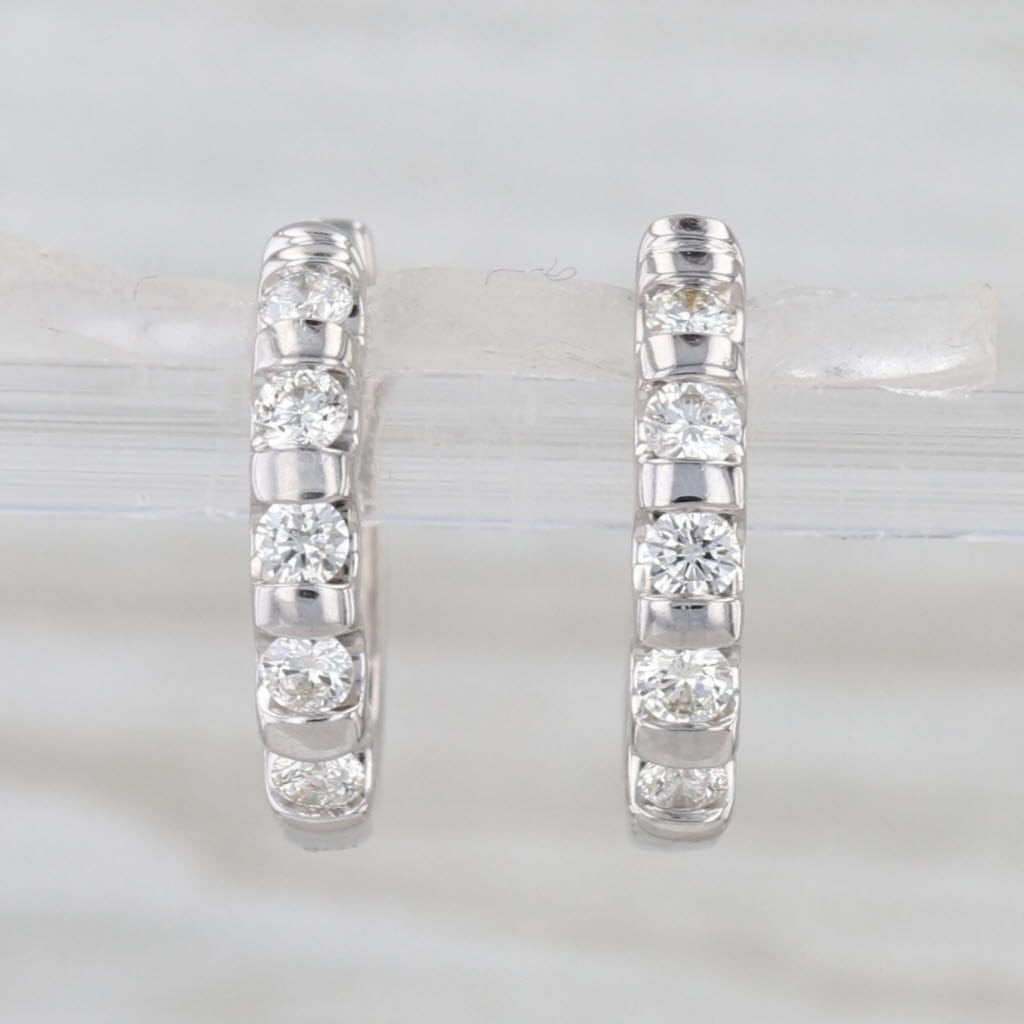 0.40ctw Diamond Hoop Huggie Earrings 14k White Gold Snap Top Round Hoops