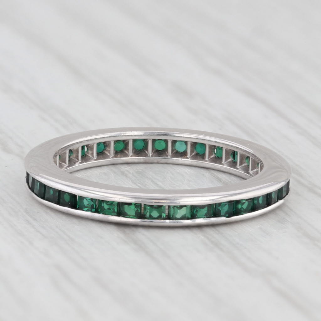 Light Gray Vintage Lab Created Green Gemstone Eternity Band 12k White Gold Size 4.5