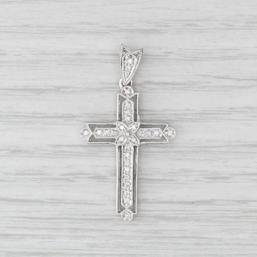 0.15ctw Diamond Cross Pendant 18k White Gold Religious Jewelry