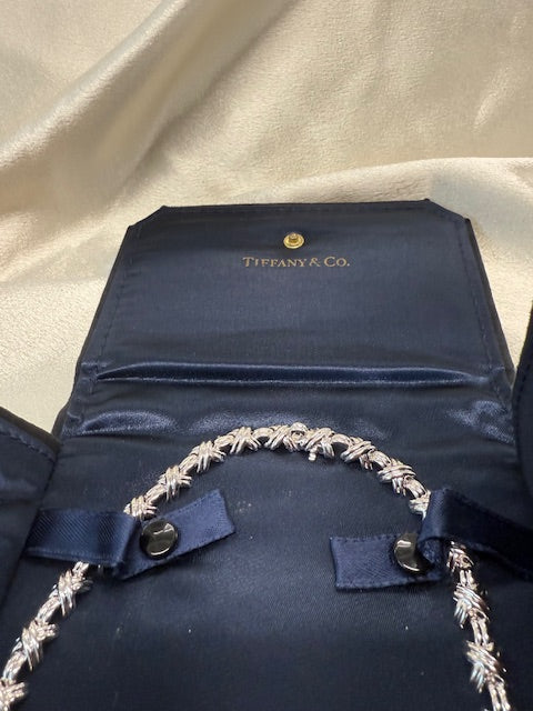 Gray Tiffany & Co Signature X Necklace with Pouch 1.08ctw Diamond 18k Gold 16.25"