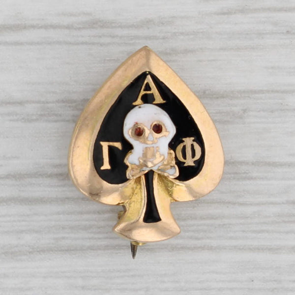 Gamma Alpha Phi Skull Spade Badge 14k Gold Vintage Greek Sorority Pin