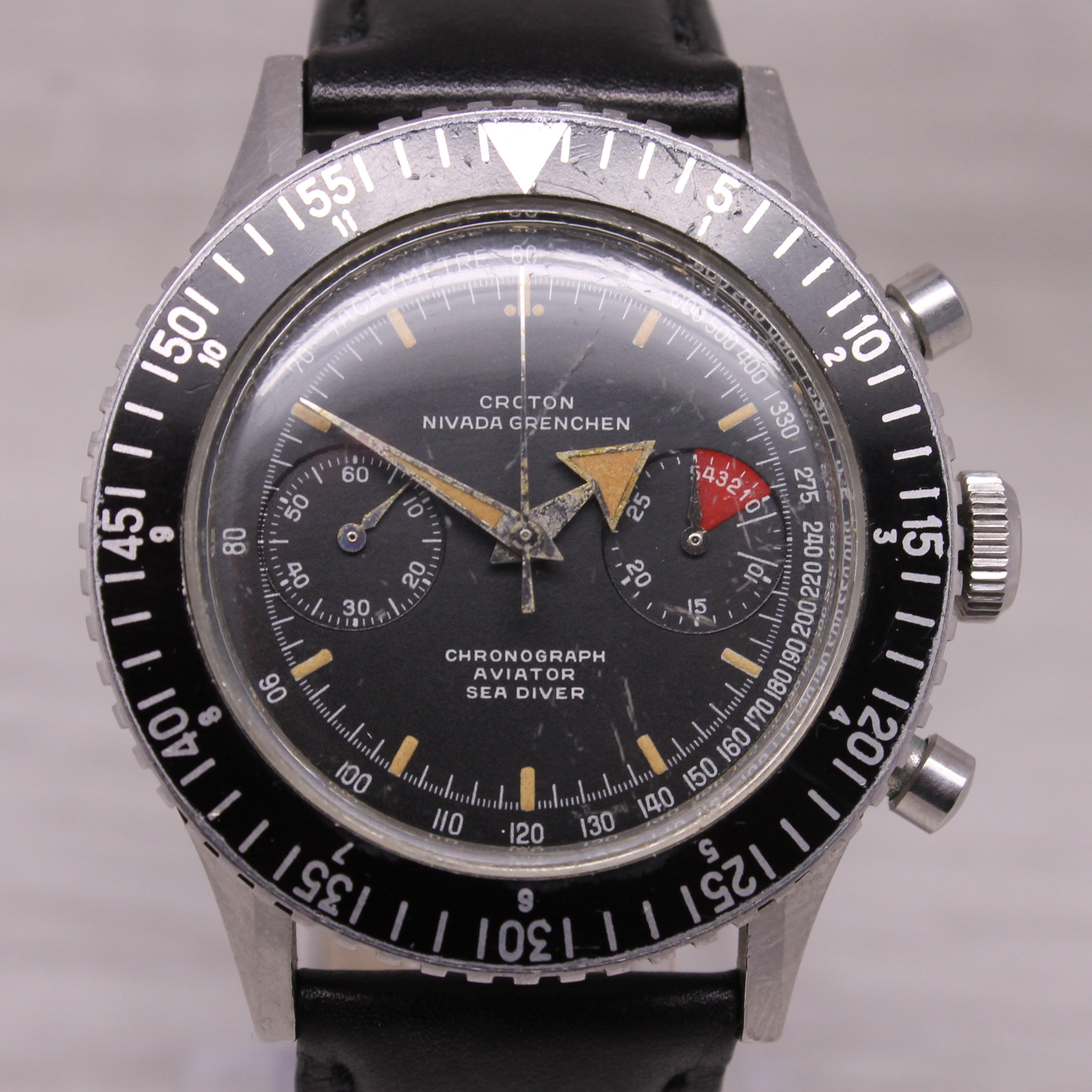 Vintage Croton Nivada Grenchen Chronomaster 38mm Steel Chronograph Watch Venus