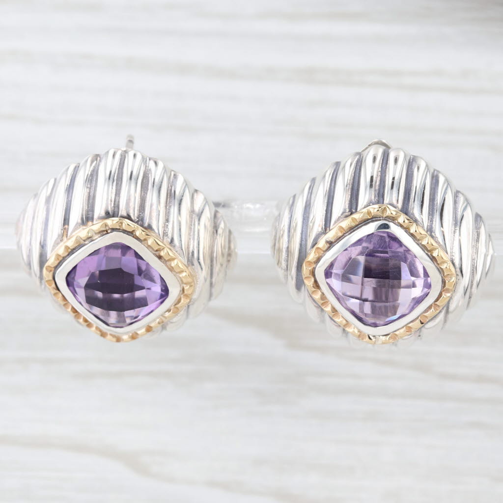 Light Gray 7.60ctw Amethyst Stud Statement Earrings Sterling Silver 18k Gold