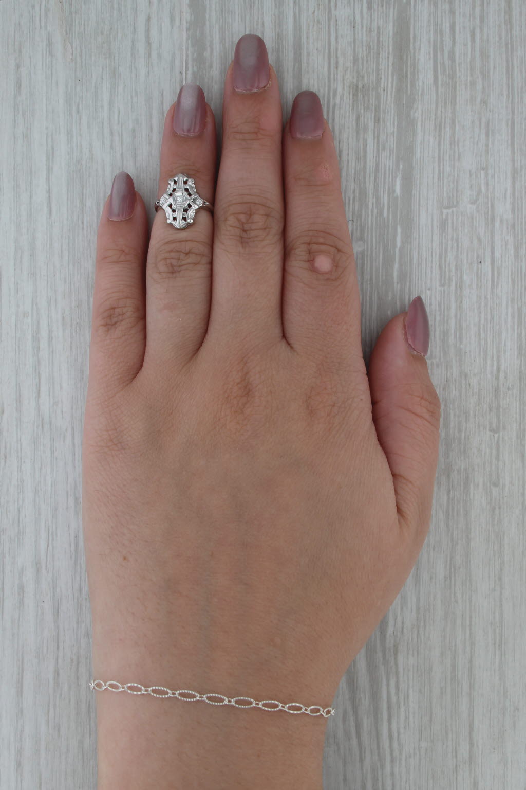 Vintage Diamond Solitaire Ring 14k White Gold Small Size 3