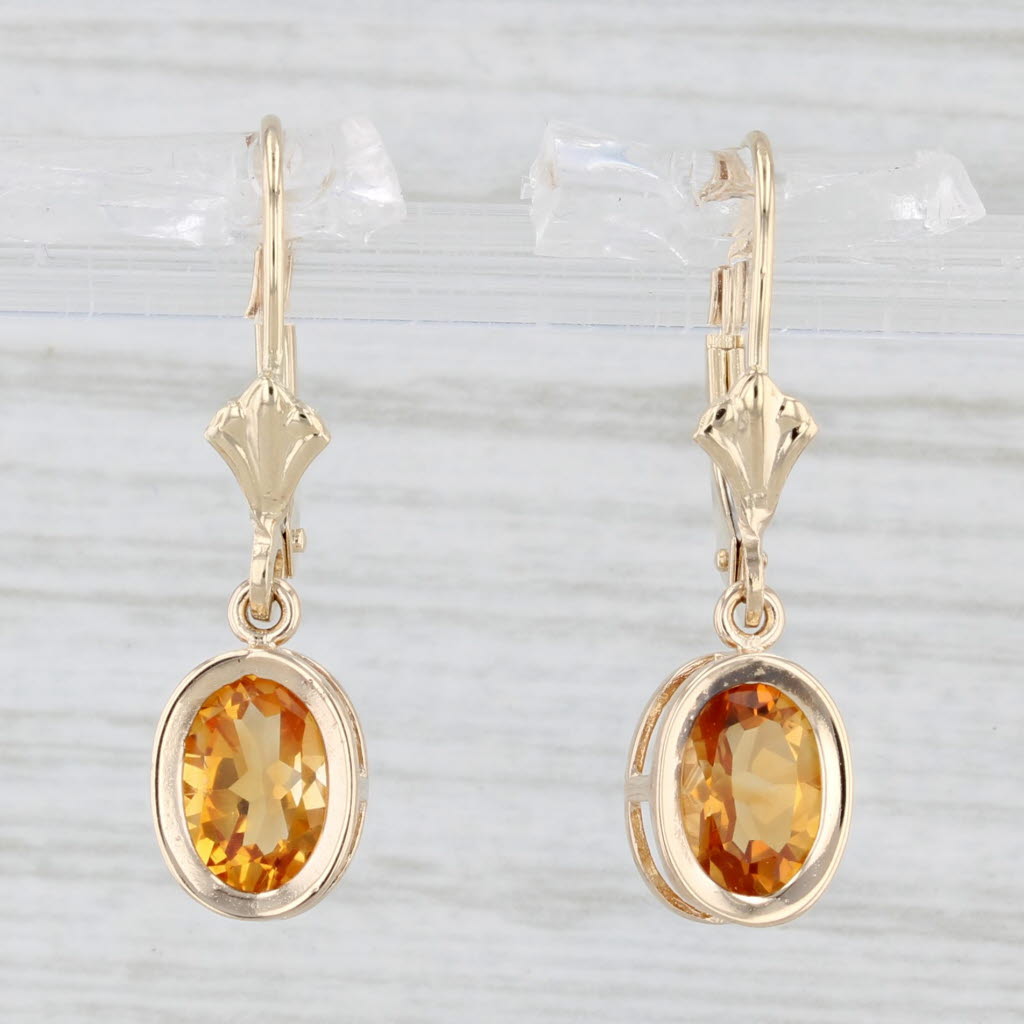 Light Gray 1.40ctw Oval Citrine Dangle Earrings 14k Yellow Gold Drops Lever Backs