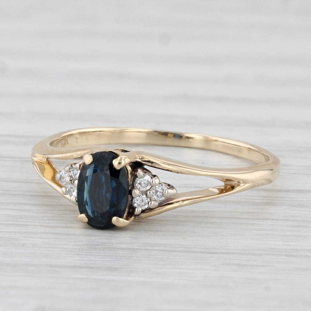 Light Gray 0.46ctw Oval Blue Sapphire Diamond Ring 10k Yellow Gold Size 7