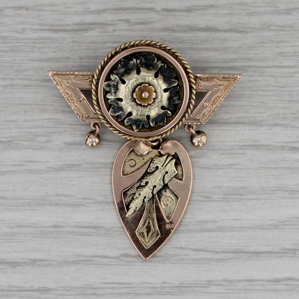 Antique Floral Brooch 14k Yellow Green Gold C.1900 Pin