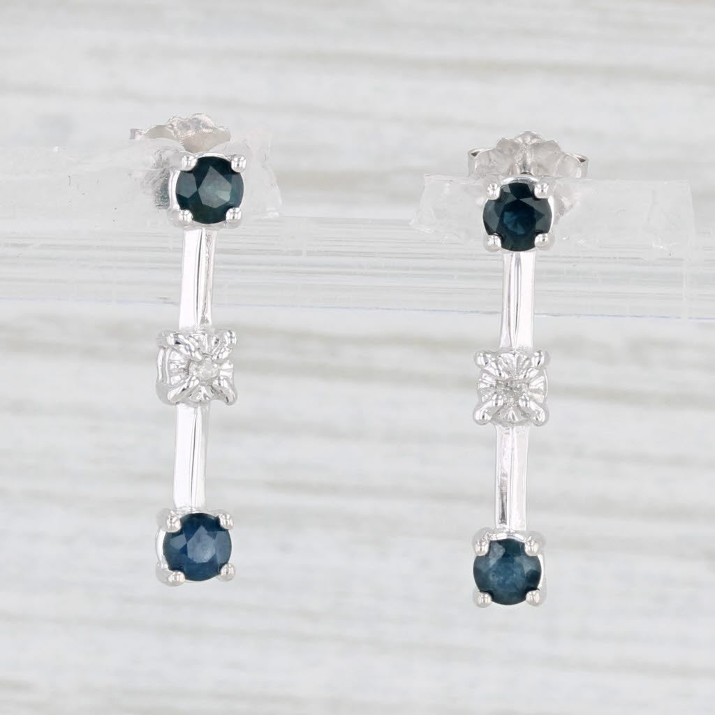 Light Gray 0.50ctw Blue Sapphire Diamond Journey Drop Earrings 10k White Gold