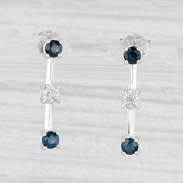 0.50ctw Blue Sapphire Diamond Journey Drop Earrings 10k White Gold