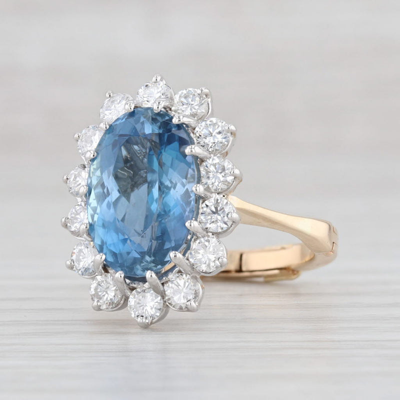 5.88ctw Oval Aquamarine Diamond Halo Ring 14k Gold Size 6.75 Arthritic Band GIA