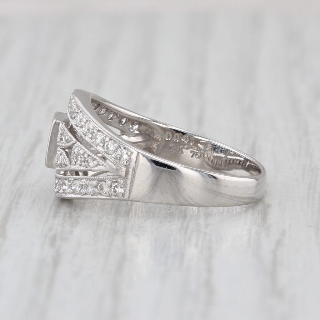 0.46ctw Blue Sapphire Diamond Ring Bridal Engagement 18k White Gold Size 6.75