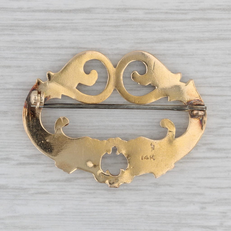 Antique Diamond Dragon Brooch 14k Yellow Gold Pin