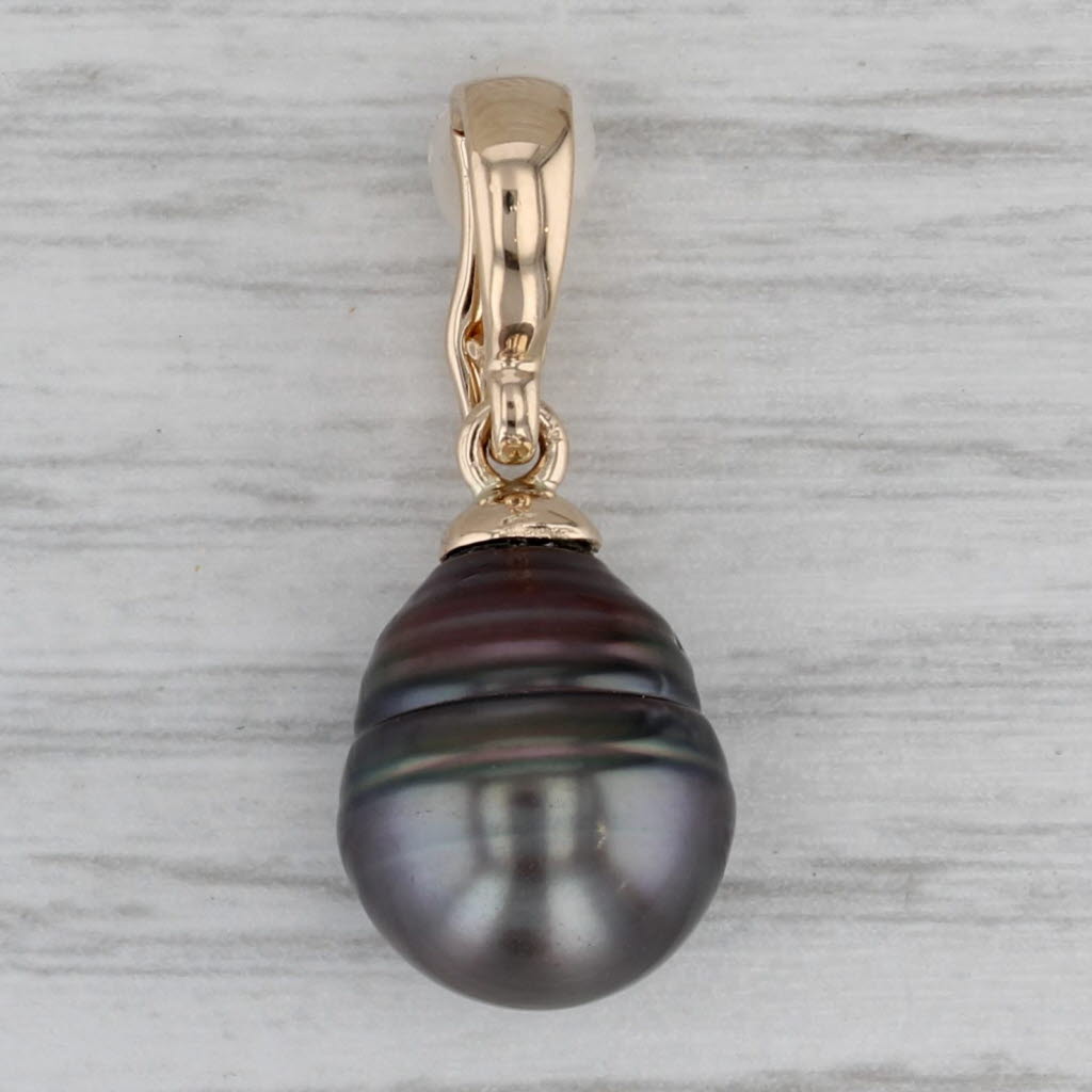 Gray Black Cultured Pearl Pendant 14k Yellow Gold Enhancer Clip Bail