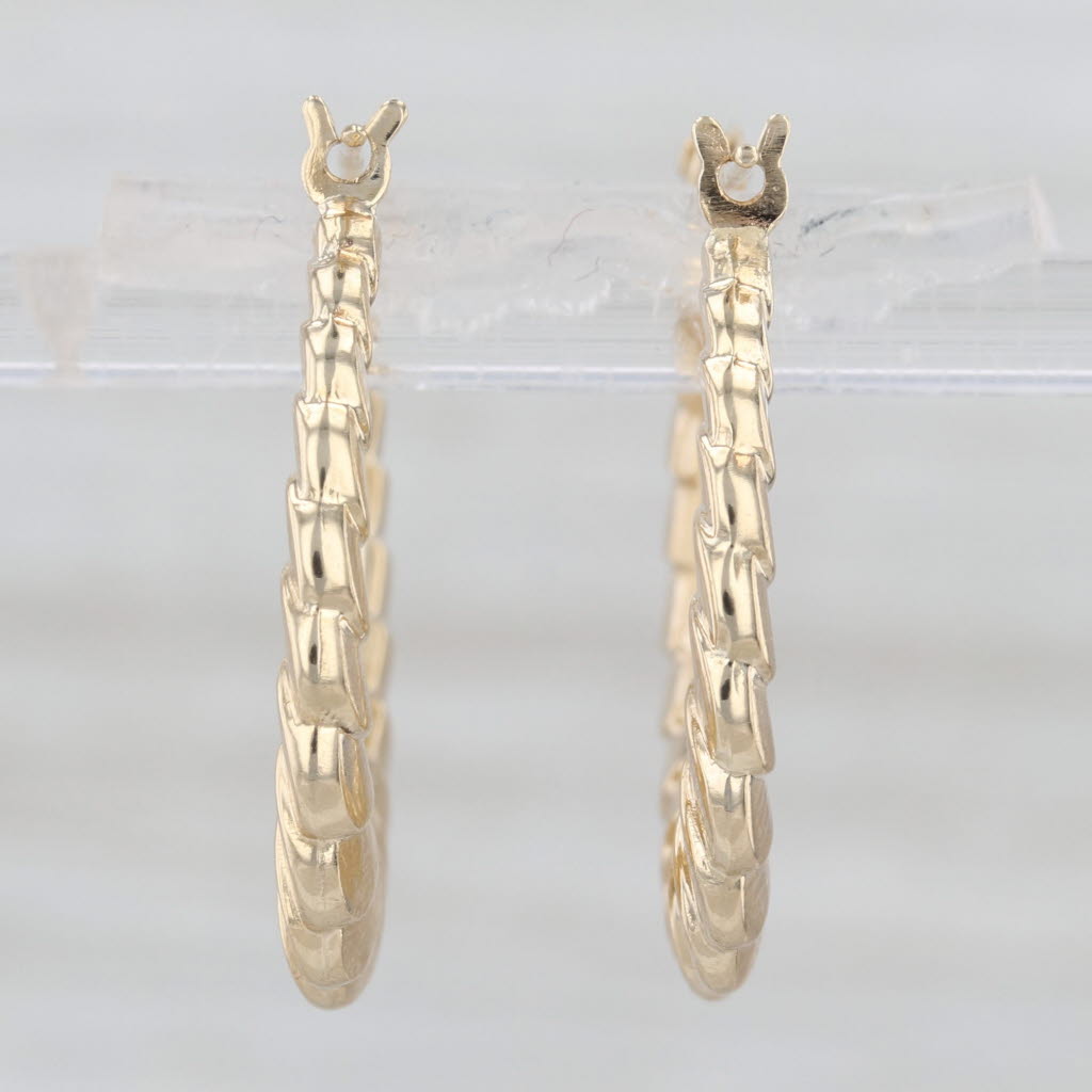 Tapering Scalloped Croissant Hoop Earrings 14k Yellow Gold Snap Top Round Hoops