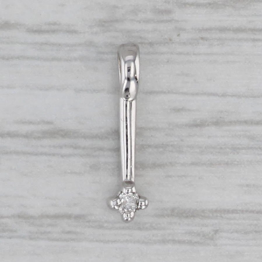 Gray Small Diamond Solitaire Drop Bar Pendant 10k White Gold