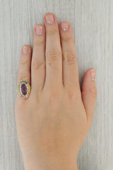 4ctw Amethyst Sapphire Halo Ring 14k Yellow Gold Size 6.25 Cocktail