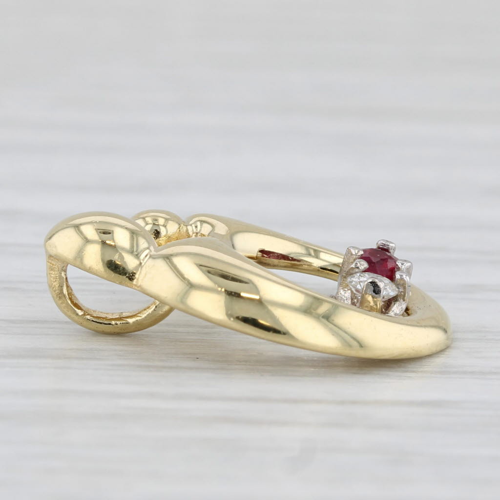 Light Gray 0.13ctw Diamond Ruby Mother Child Heart Pendant 18k Yellow Gold