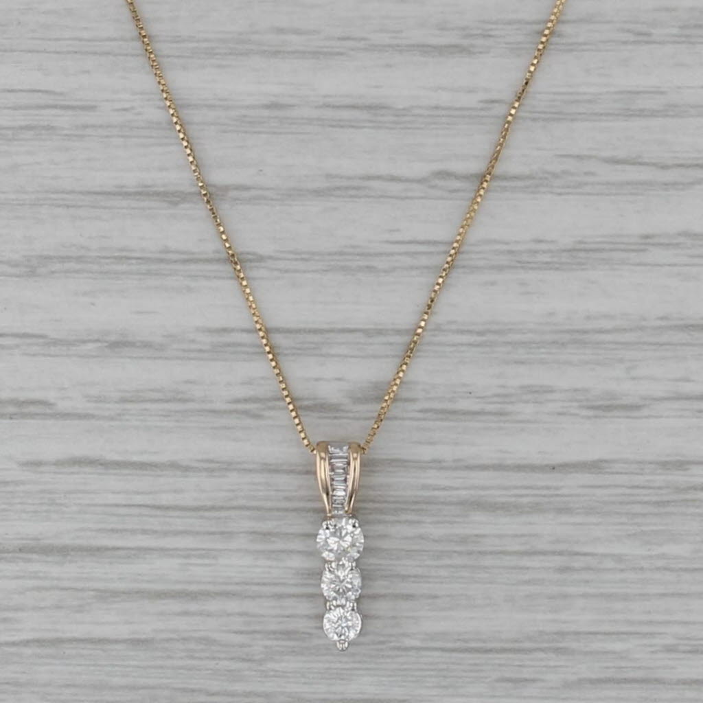 0.45ctw Diamond 3-Stone Journey Pendant 14k Yellow White Gold 20" Box Chain