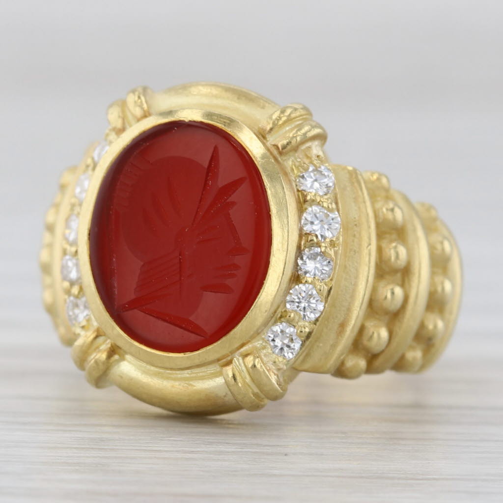 Gray Judith Ripka Diamond Sardonyx Chalcedony Intaglio Ring 18k Yellow Gold Size 6