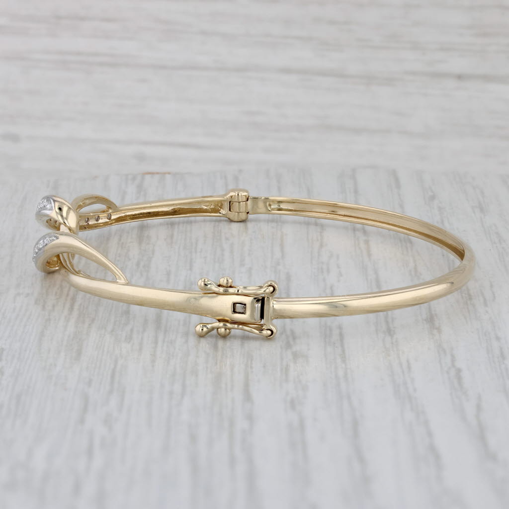 Gray Diamond Woven Bangle Bracelet 10k Yellow Gold 7"