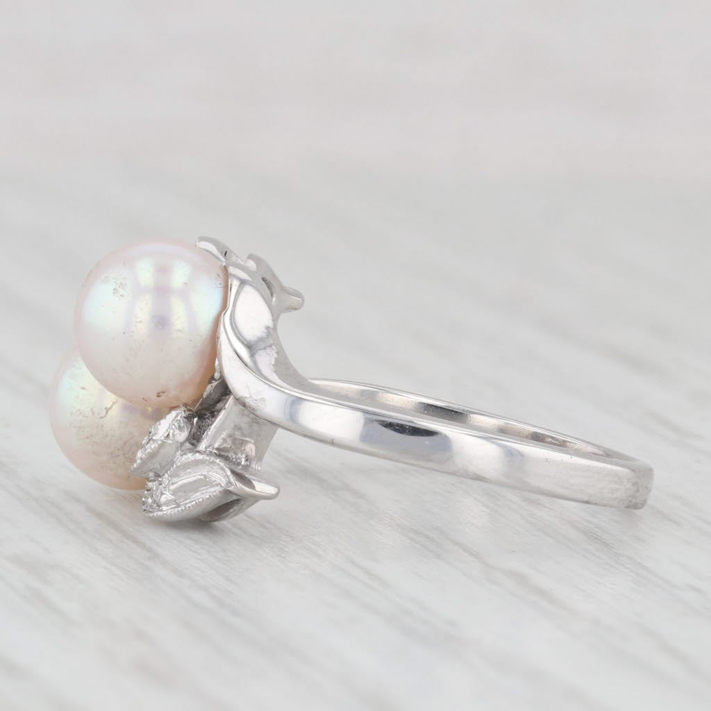 Light Gray Cultured Pearl Diamond Bypass Ring 14k White Gold Size 6