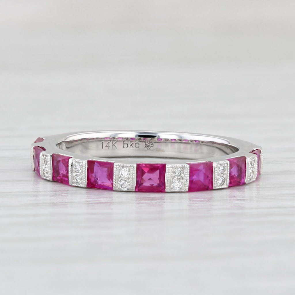 Light Gray New Beverley K 1.08ctw Ruby Diamond Ring 14k White Gold Size 6.75 Stackable Band