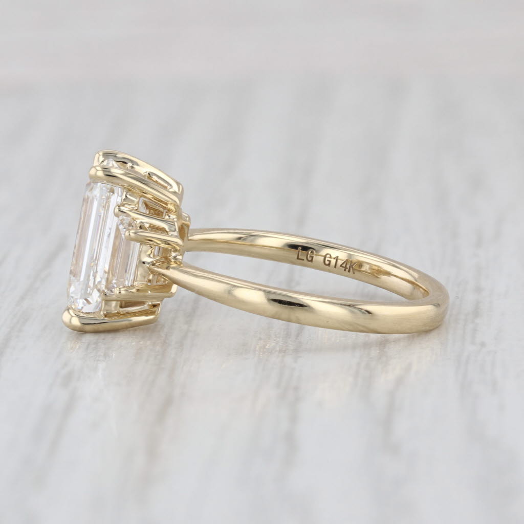 New IGI 3.52ctw Emerald Cut Lab Grown Diamond Engagement Ring 14k Yellow Gold