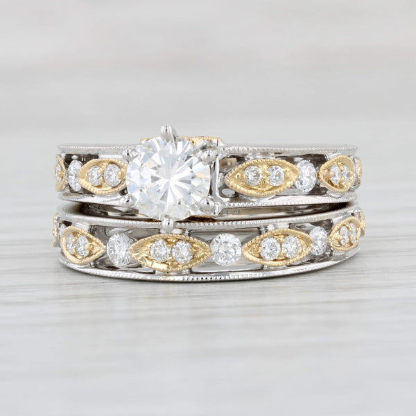 Light Gray 1.27ctw Diamond Engagement Ring Wedding Band Bridal Set 18k Gold Size 6.5 GIA