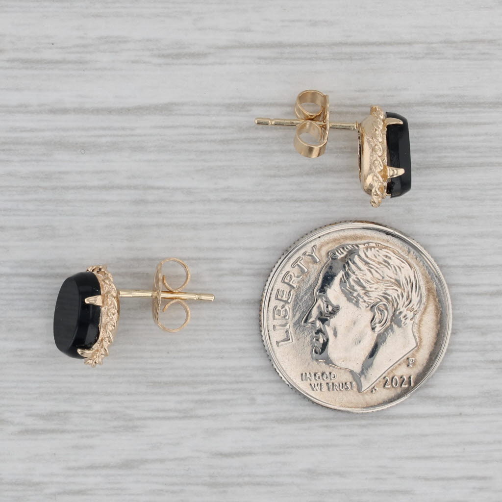 Gray Onyx Oval Cabochon Stud Earrings 14k Yellow Gold