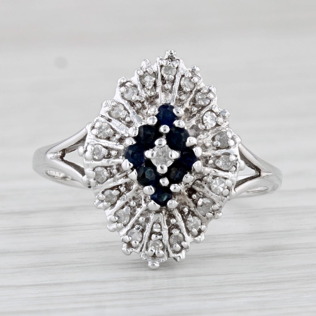 Light Gray 0.26ctw Blue Sapphire Diamond Cluster Ring 10k White Gold Size 8.25