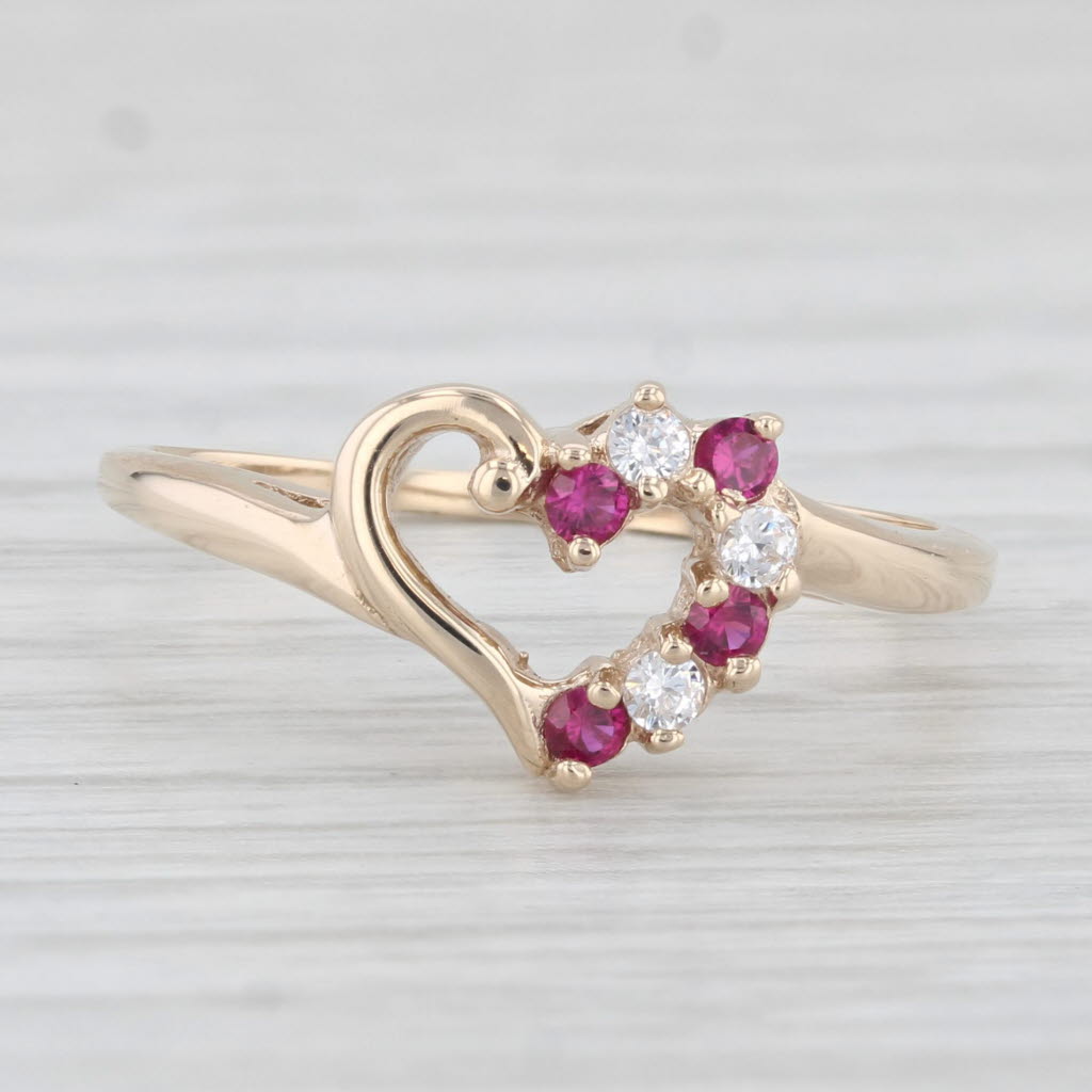 Light Gray Lab Created Ruby Cubic Zirconia Heart Ring 10k Yellow Gold Size 7