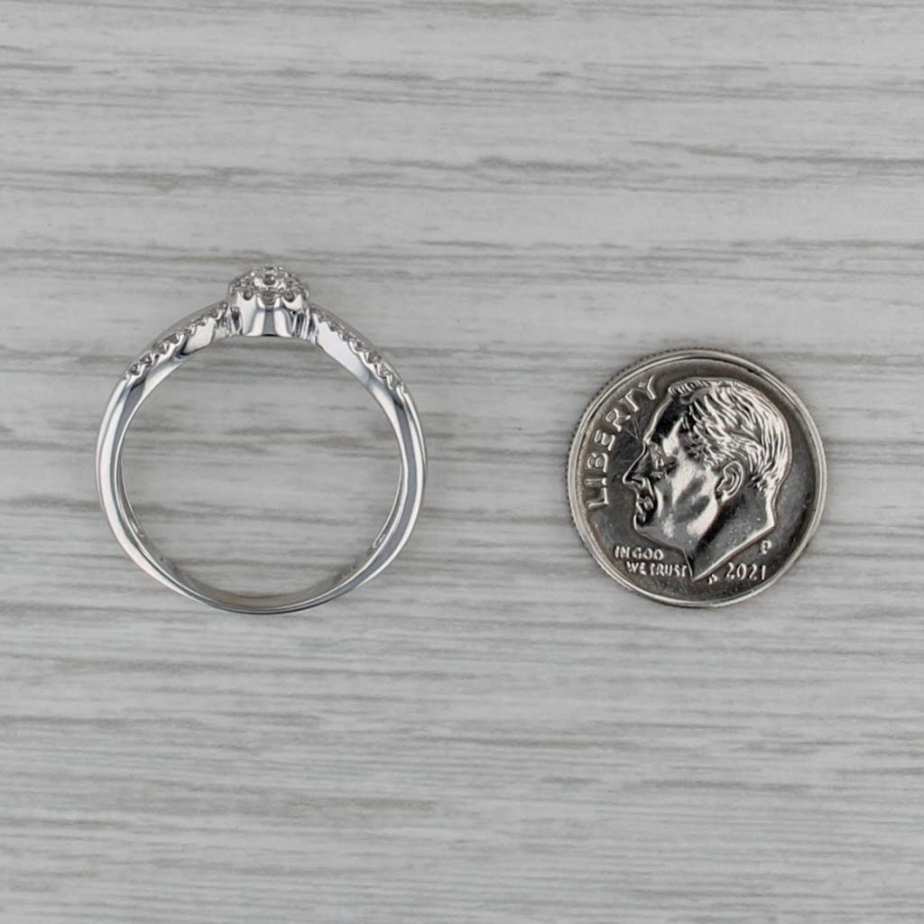 0.16ctw Diamond Halo Teardrop Contoured Ring 10k White Gold Size 8.75