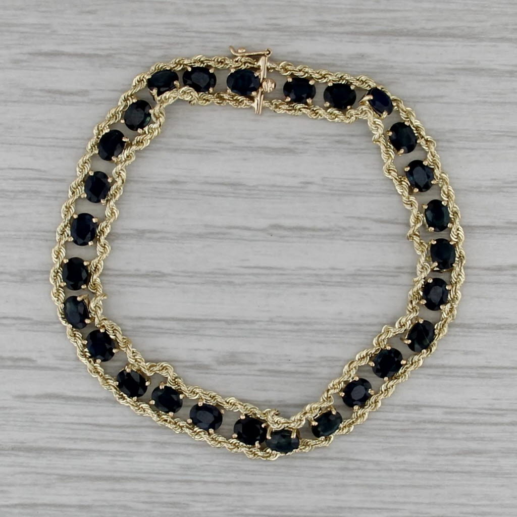 6.75ctw Blue Sapphire Tennis Rope Chain Bracelet 14k Yellow Gold 6.5" 7.5mm