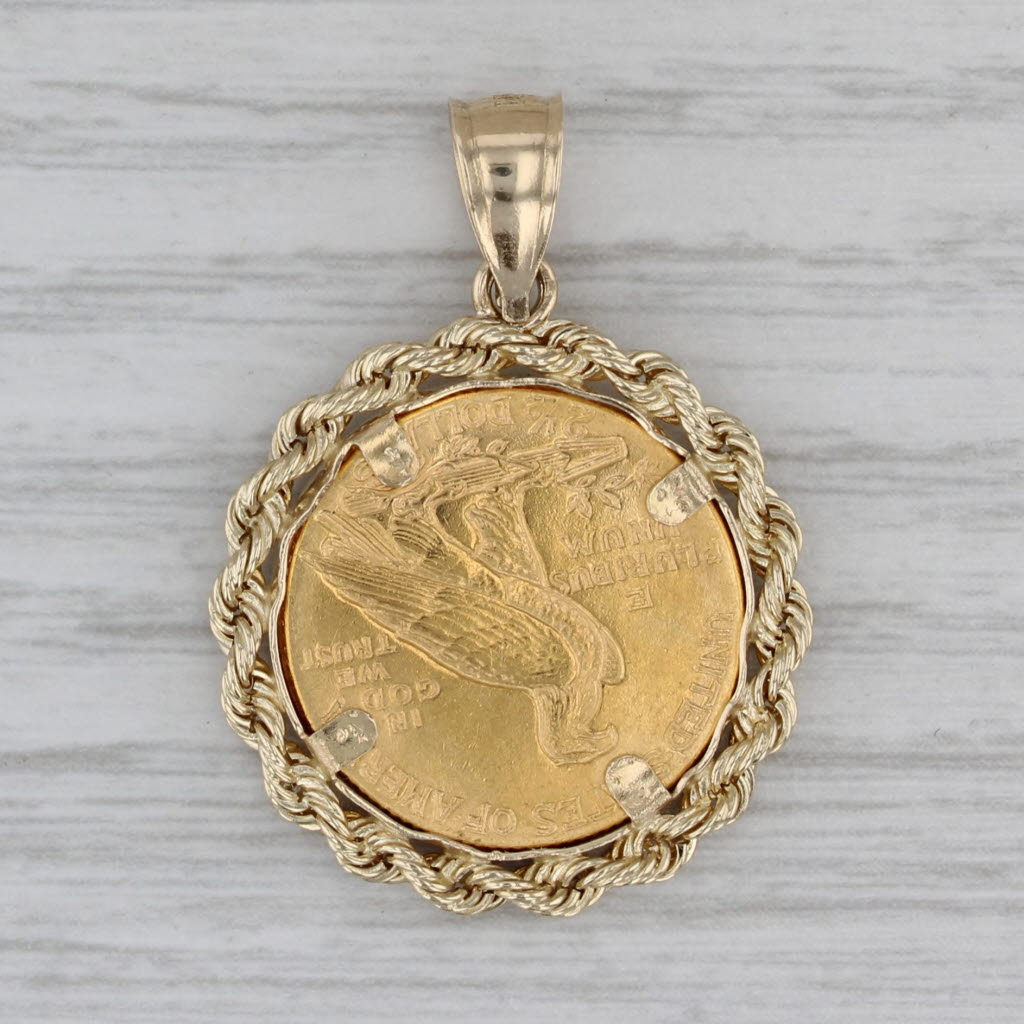 American Eagle Indian Head Coin 2 1/2 Dollars Pendant 14k 900 Gold 1908 1909