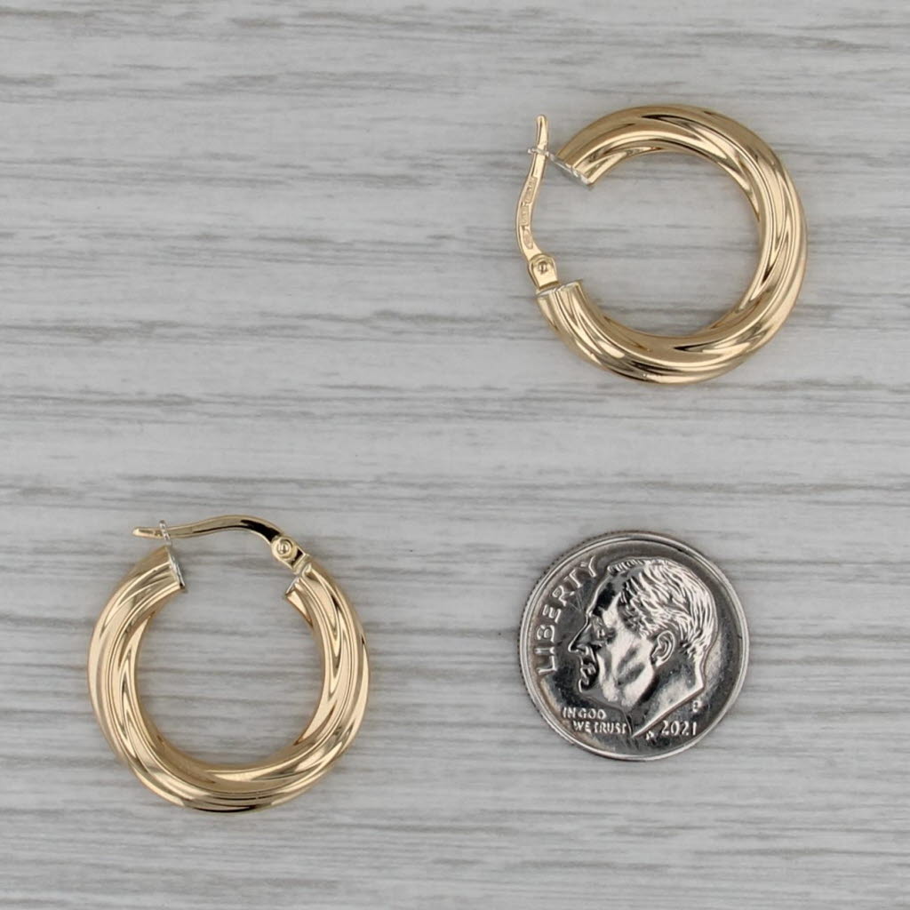 Twist Woven Hoop Earrings 18k Yellow Gold Snap Top Posts Round Hoops
