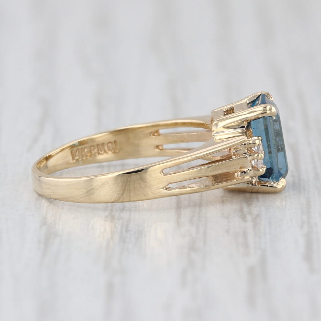 2.03ctw Emerald Cut Blue Topaz Diamond Ring 14k Yellow Gold Size 6.25