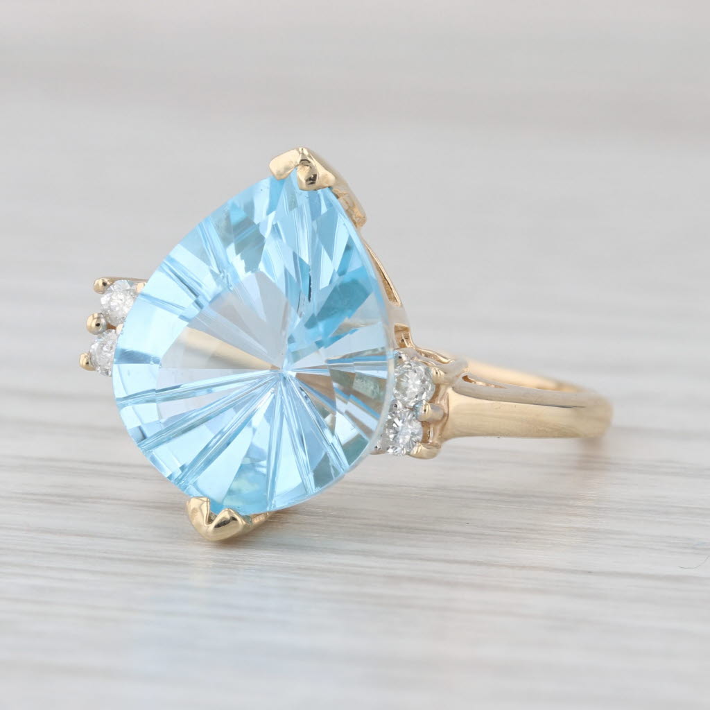 9.62ctw Pear Blue Topaz Diamond 14k Yellwo Gold Size 9.5 Cocktail