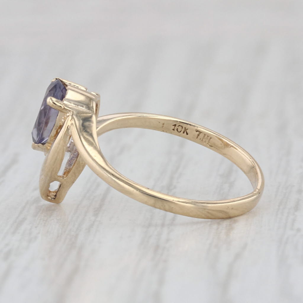 0.58ct Pear Iolite Teardrop Ring 10k Yellow Gold Size 6 Diamond Accent