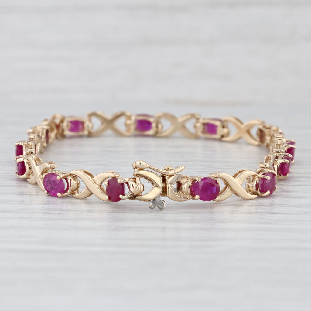 6.5ctw Ruby Tennis Bracelet 14k Yellow Gold X Infinity Link Chain 7.25" 5.1mm