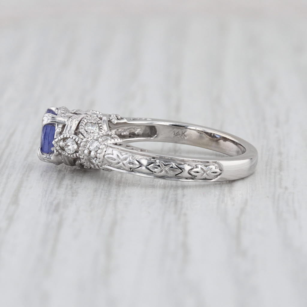1.10ctw Tanzanite Diamond Ring 14k White Gold Size 6 Filigree Design Engagement