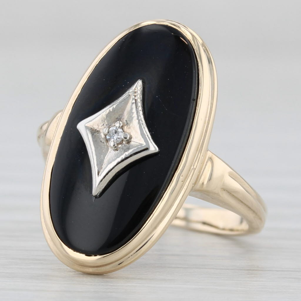 Light Gray Onyx Diamond Signet Ring 10k Yellow Gold Size 4.5 Vintage