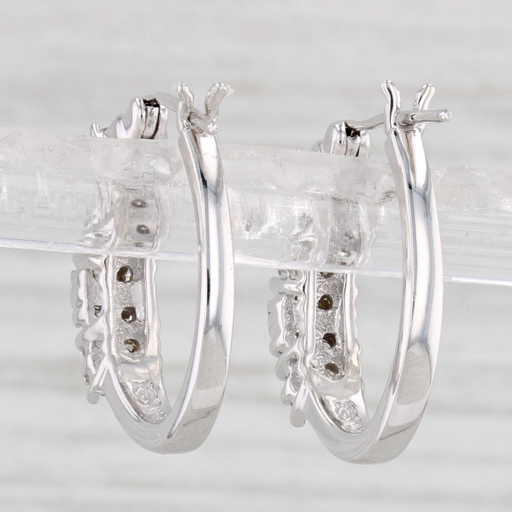 Light Gray 0.20ctw Diamond Hoop Earrings 10k White Gold Snap Top Round Hoops