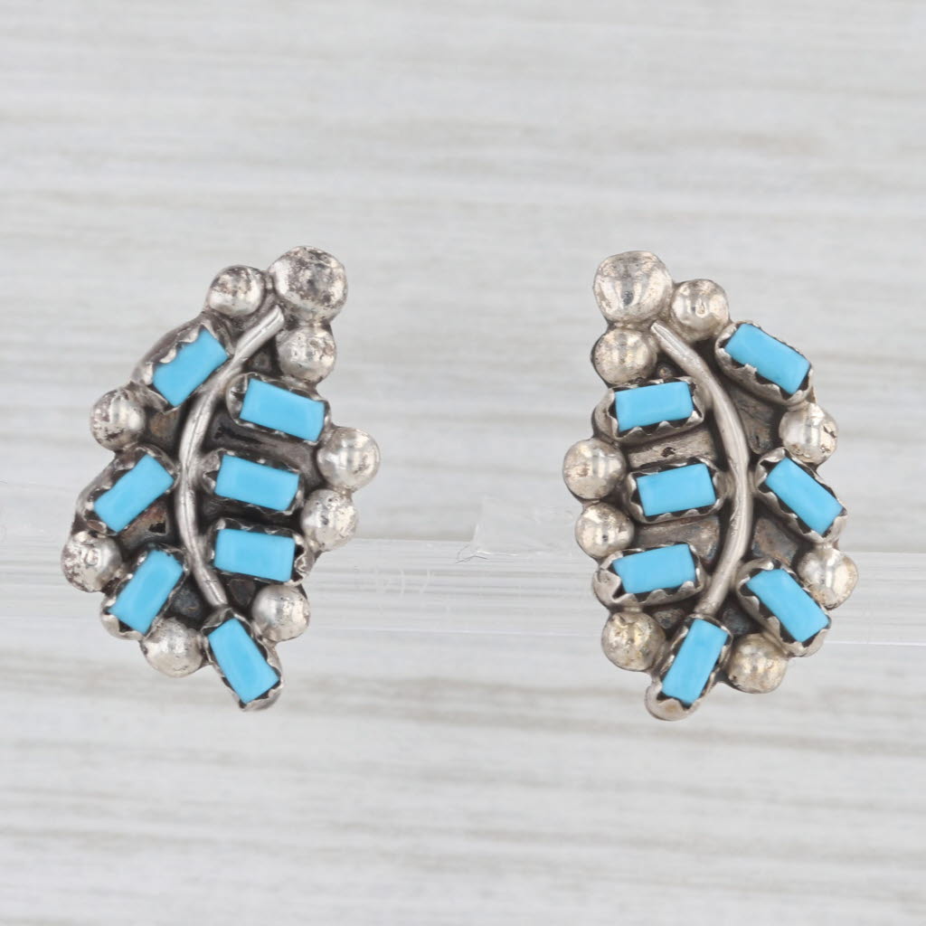 Light Gray Vintage Lab Created Turquoise Leaf Stud Earrings Sterling Silver Native American