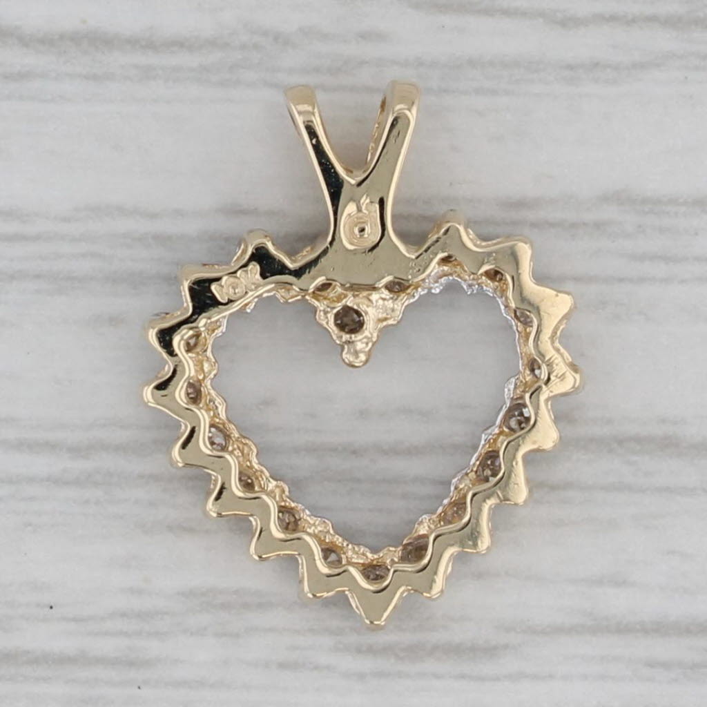 Gray 0.18ctw Diamond Open Heart Pendant 10k Yellow Gold Small Drop